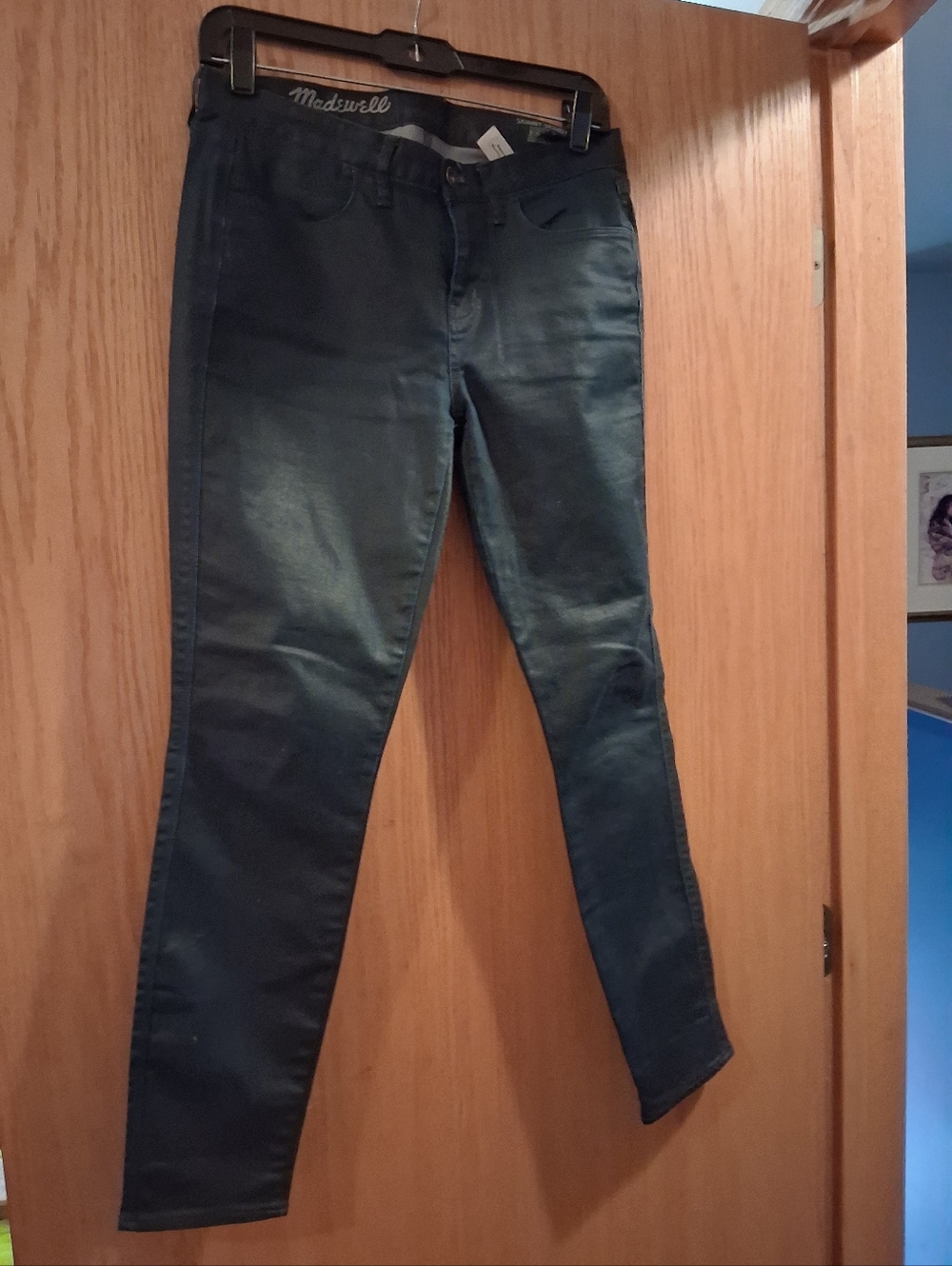 Madewell skinny skinny ankle faux leather look pants, navy stretch Sz 27